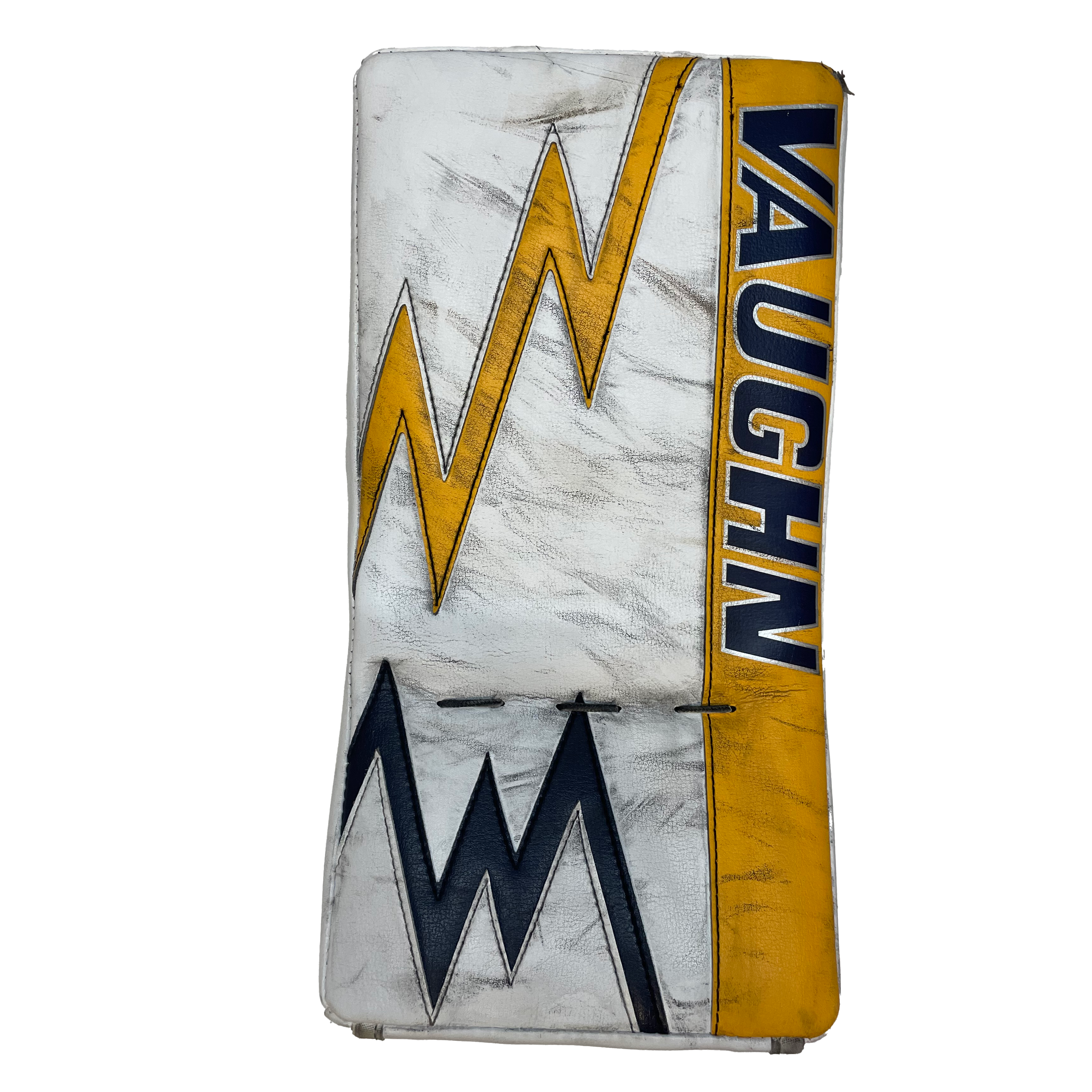 Vaughn Ventus SLR - Jambières de gardien de but Pro Stock d'occasion (blanc/jaune/bleu marine)